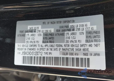 2025 Mazda Cx-90 3.3 Turbo Premium Sport from USA, damaged, VIN JM3KKCHDXS1230712